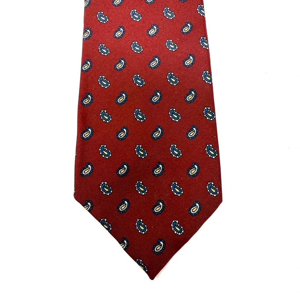 The Squire Mens Shop 100% Silk Paisley‎ Tie Burgundy Blue Yellow Handmade Italy